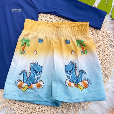 Linha Praia - Blusa com Proteção UV50+ e Bermuda Dinos - Marinho